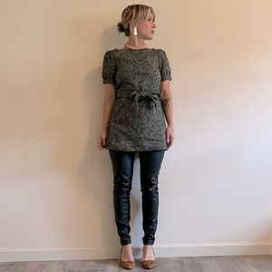 Tweed holiday mini dress with button back